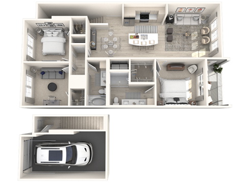 Floor plan for 3 beds, 2 baths, 1361 sqft